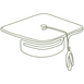 Line drawing of a graduation cap on a white background.