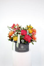 Hand-crafted Keppel hatbox of Australian and South African natives, ready for same-day Brisbane delivery