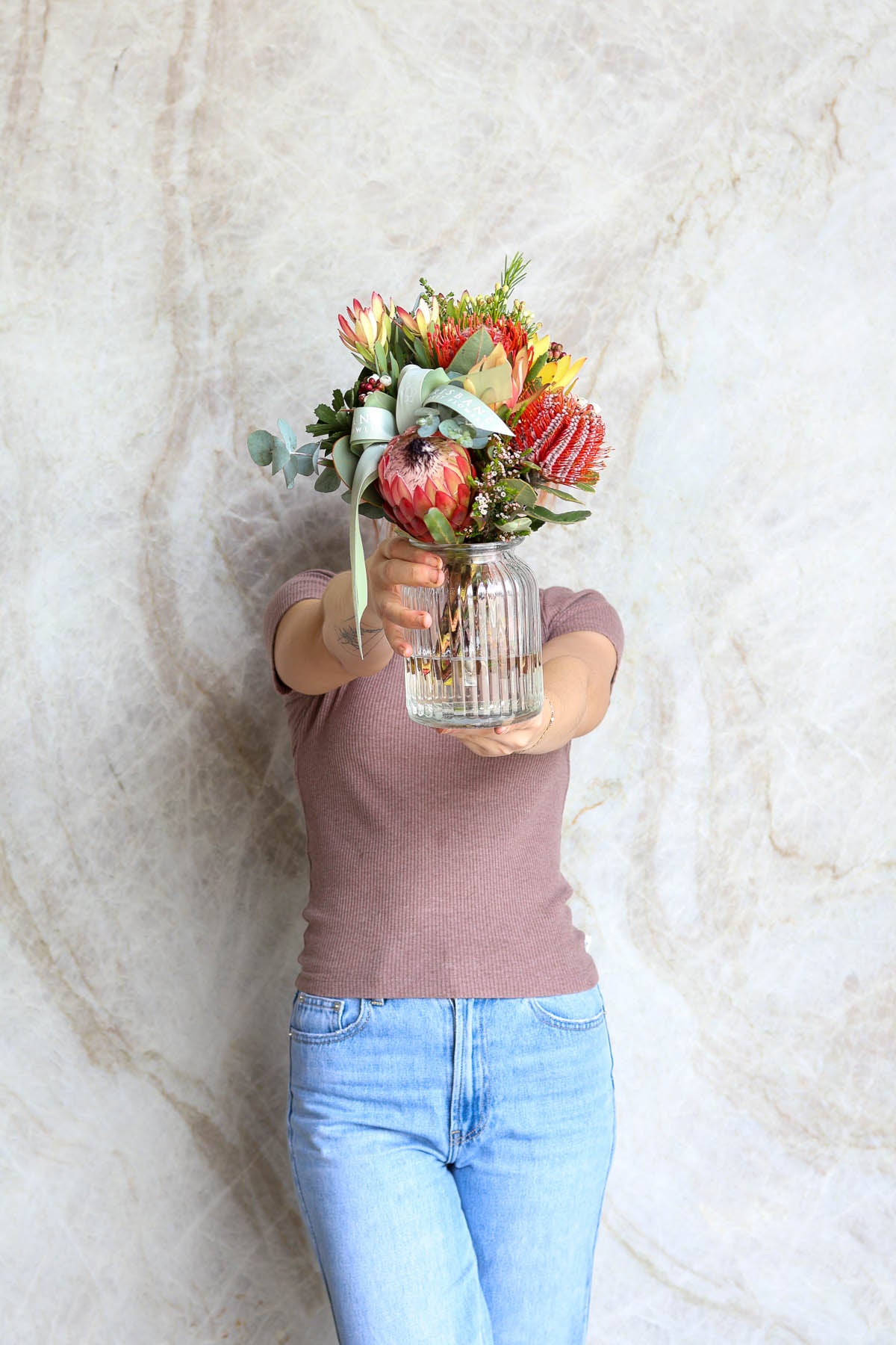 Luxury Australian native flower arrangement in earthy vase – Kalgoorlie design Brisbane florist