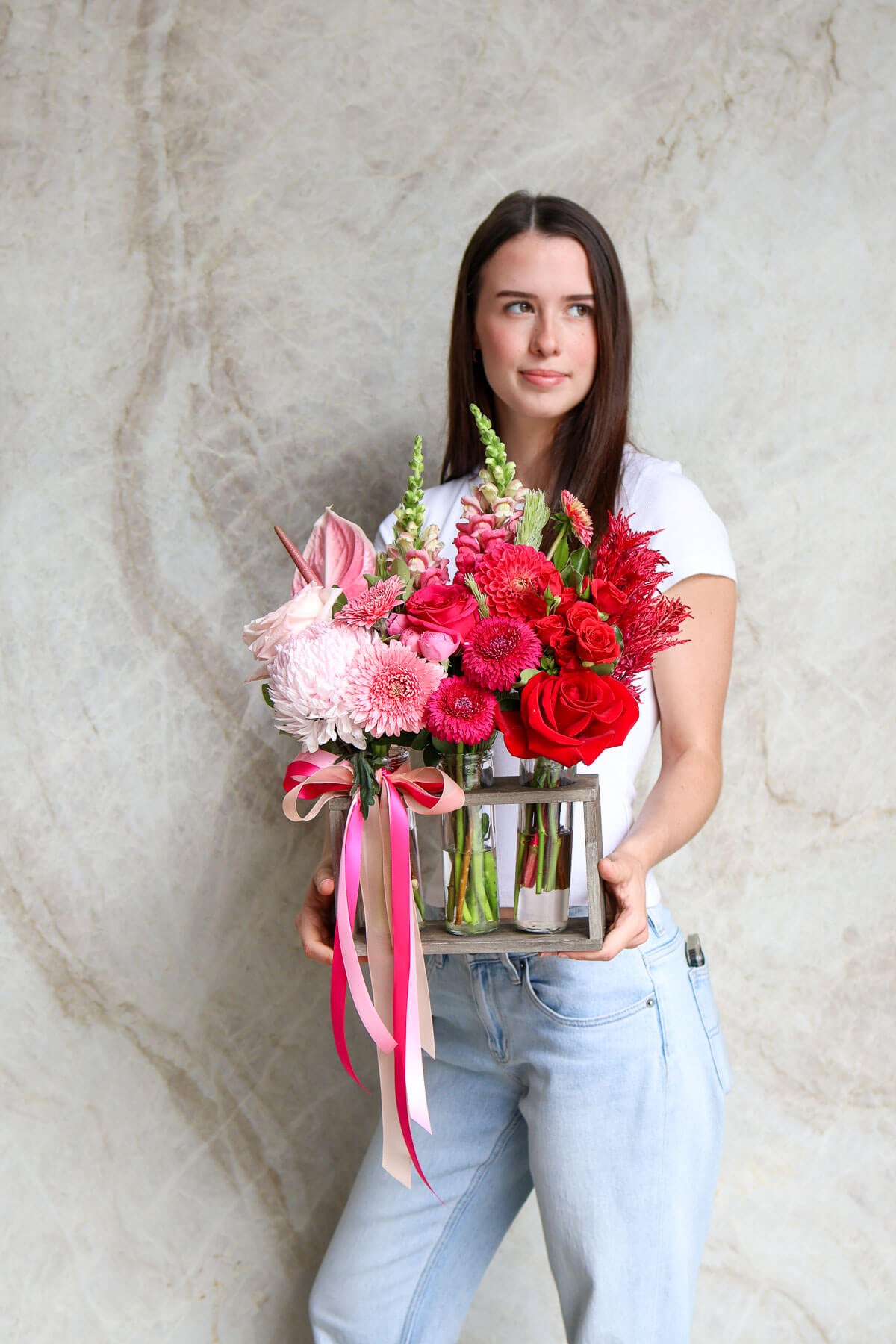 Premium Valentine’s Day flowers Brisbane modern trio display.