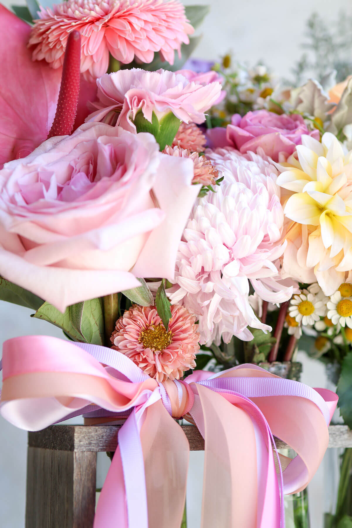detailed floral arrangement with blush  blooms for Mother’s Day Brisbane.