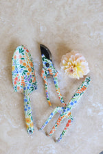 Floral gardening tools set with trowel rake and secateurs Mother’s Day gift.