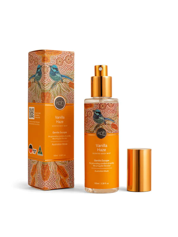 Orange bottle and packaging with bird design from KOH living.