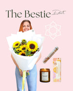 The Bestie Edit with sunflowers, candle, Rocky Road and botanical bath soak