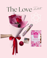 The Love Edit with fresh roses, Rocky Road, lip balm and botanical bath soak.