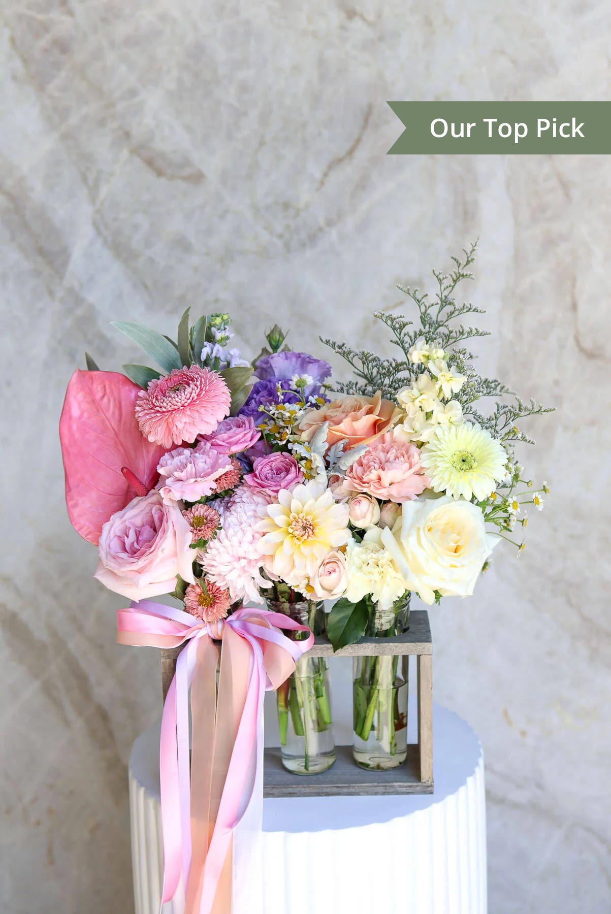 Mother’s Day flower trio in glass vases |Brisbane Market Flowers.