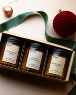 Christmas gift pack of 3 soy candles in an amber glass jar
